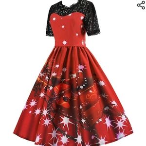 Plus Size Retro Red Christmas Swing Dress